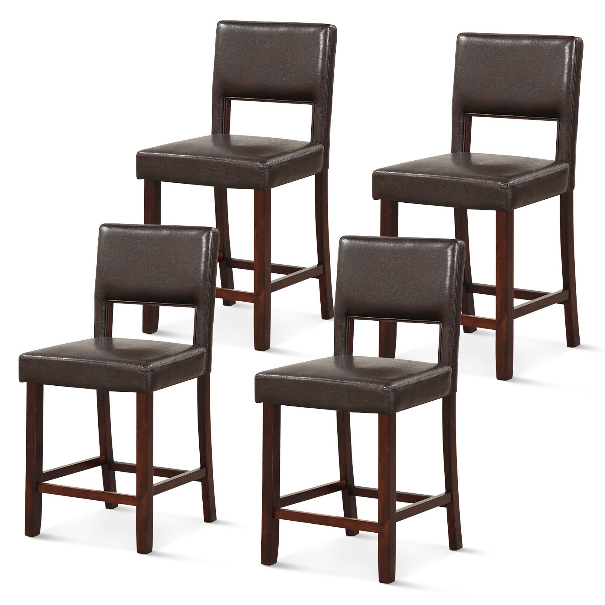 Gymax 4-Piece Linen Fabric/PVC Leather Counter Height Bar Stool Set w/