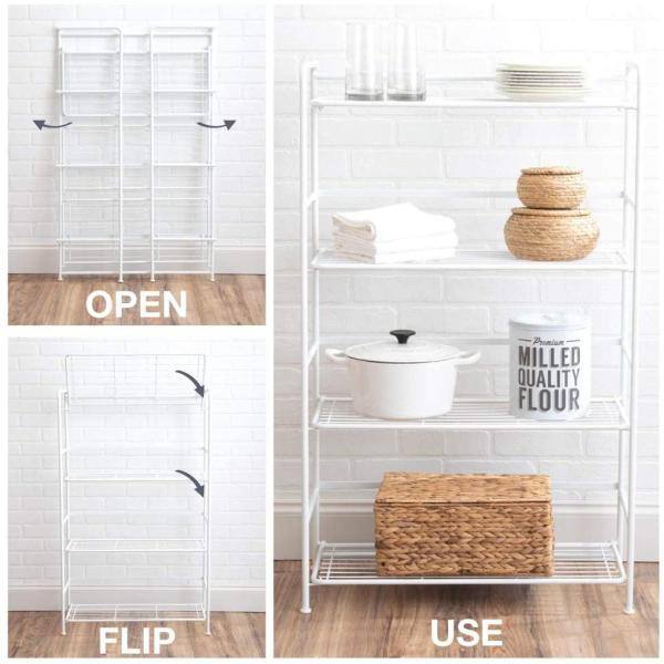 Flipshelf White 4-Tier Metal Wire Shelving Unit (26.75 in. W x 43 in. H x 12 in. D) 38708