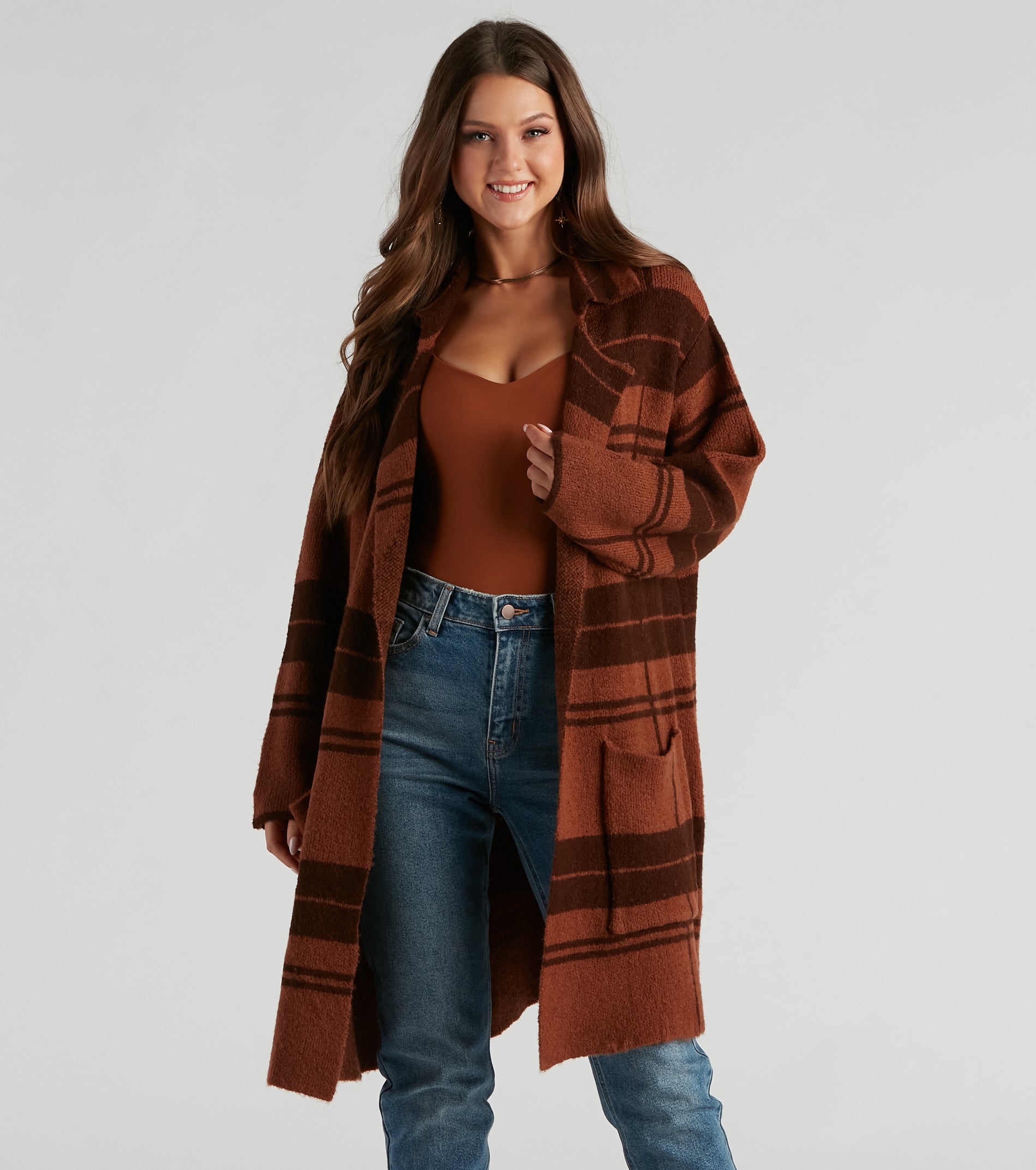 Comfort Zone Plaid Collared Duster