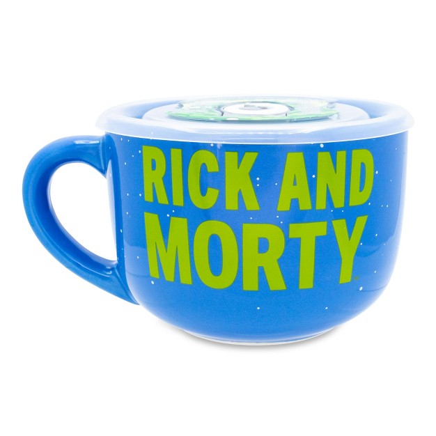 Silver Buffalo Rick And Morty Portal Heads Ceramic Soup Mug With Lid Holds 24 Ounces