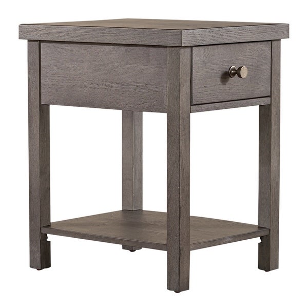 Modern Farmhouse Dusty Charcoal Distressed Drawer Chair Side Table