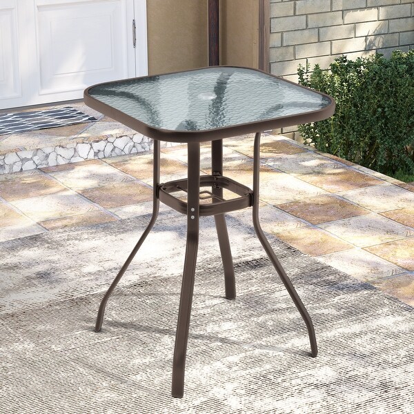 Pellebant Outdoor Tempered Glass Top Table with Umbrella Hole