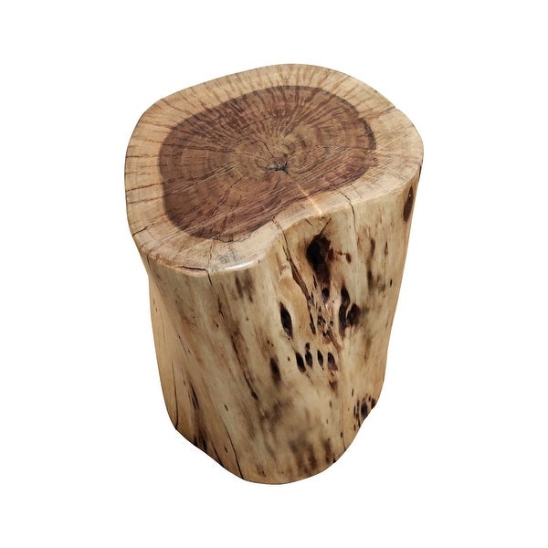 17 Inch Accent Stump Stool End Table， Live Edge Acacia Wood Log with Grain and Knot Details， Natural Brown