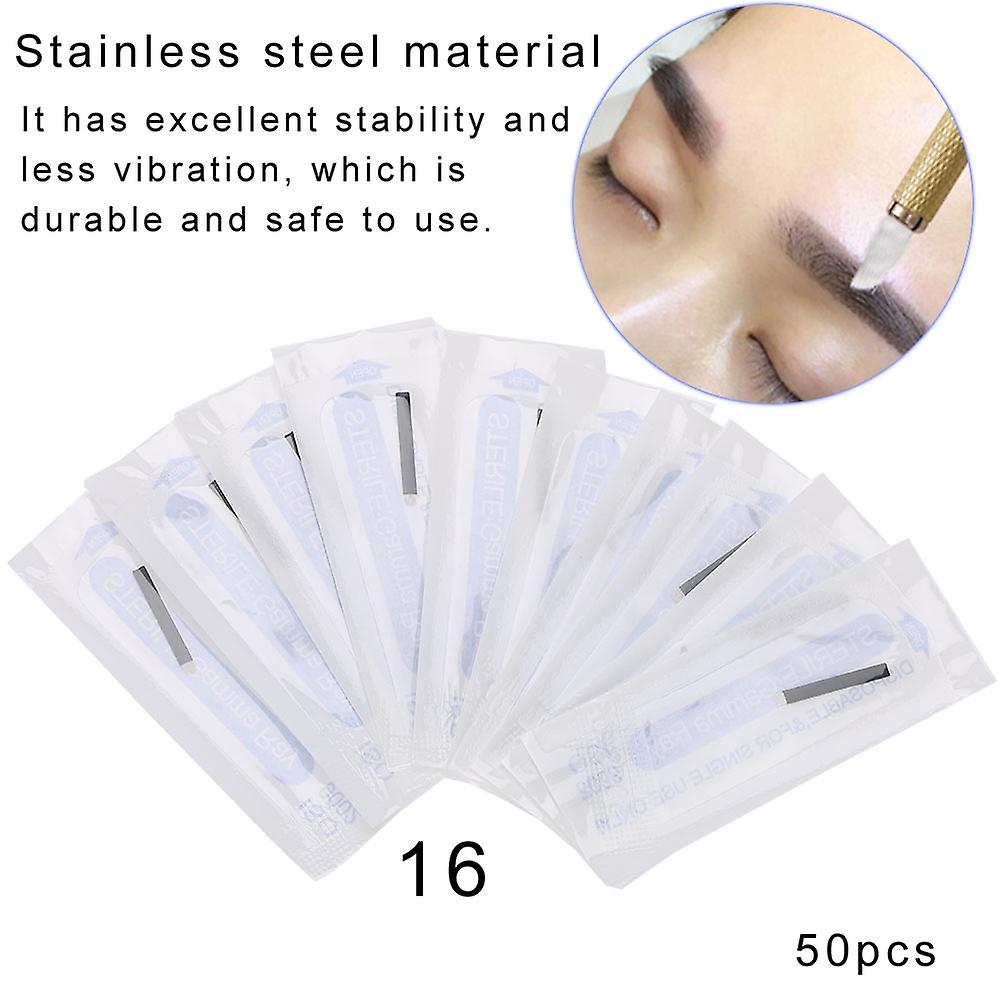 50pcs Microblading Eyebrows Needles Eyebrow Eye Lips Tattoo Needles 12/14/16/18 Pins (16pin)