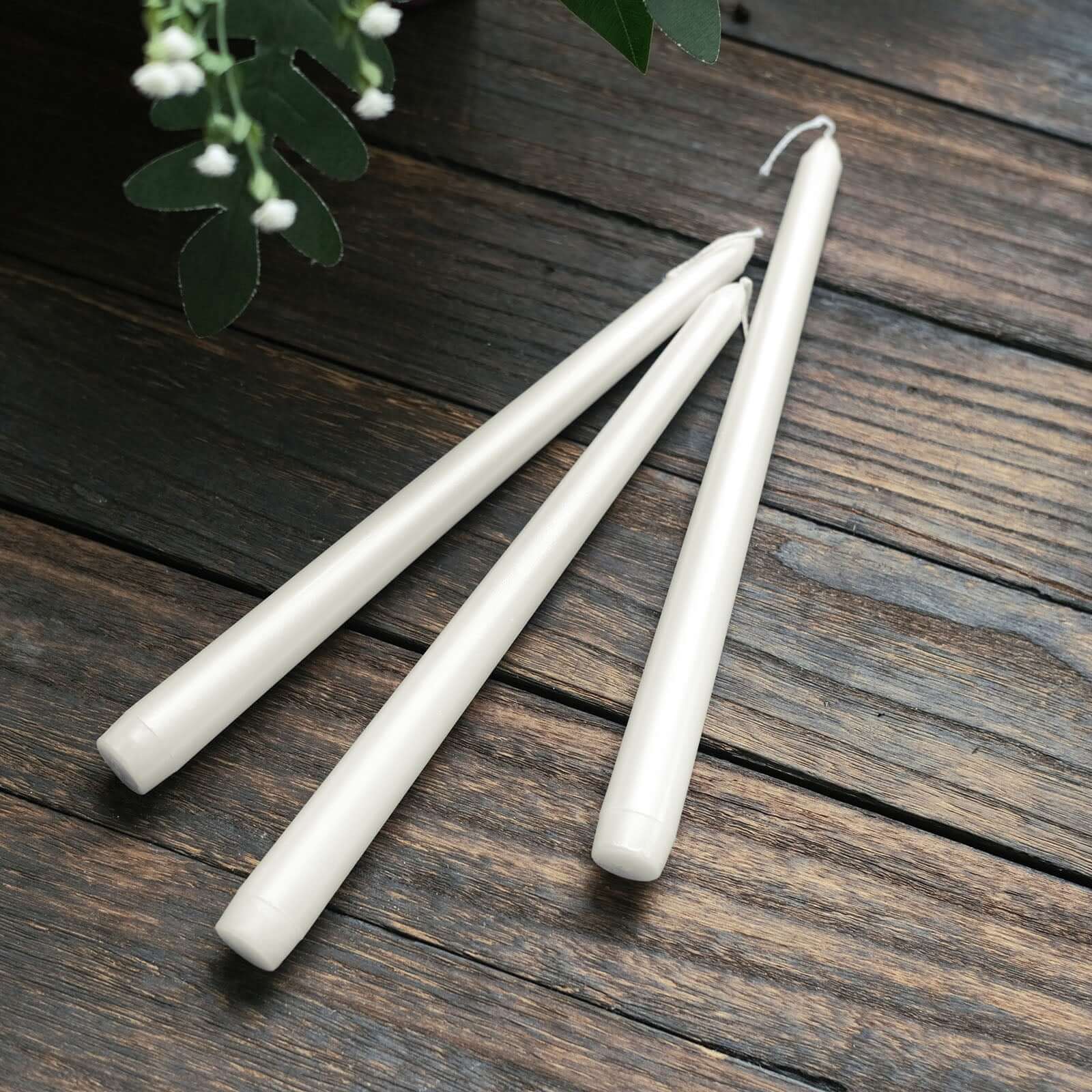 12 Pack Metallic Pearl White Premium Wax Taper Candles, Unscented Candles 10