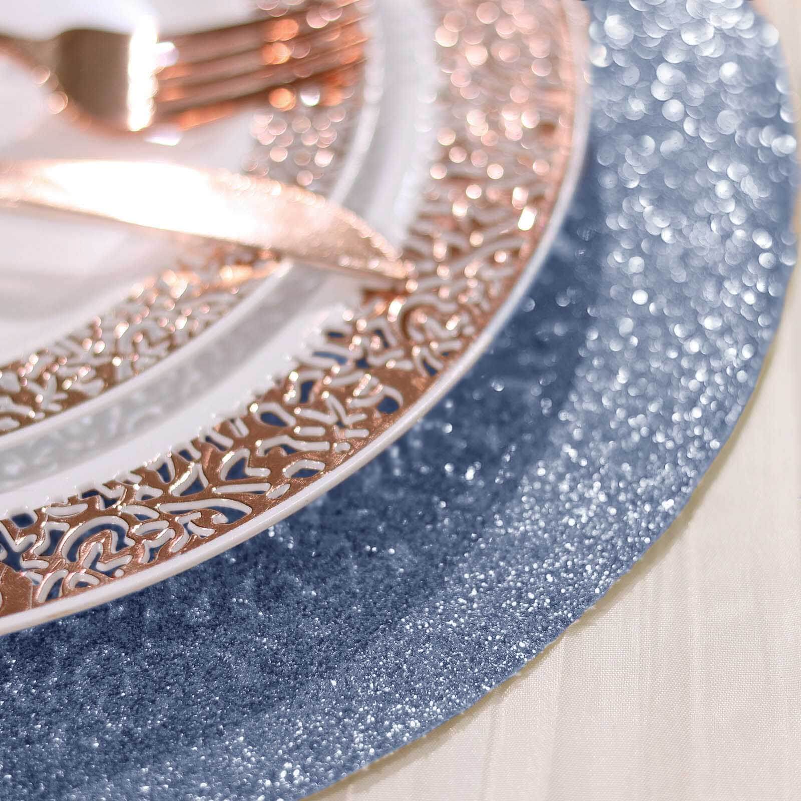 6 Pack Dusty Blue Sparkle Placemats, Non Slip Decorative Round Glitter Table Mat