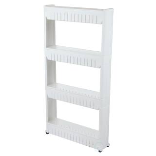 Basicwise 40 in. White Plastic 4-shelf Etagere Bookcase with Adjustable Shelves QI003220