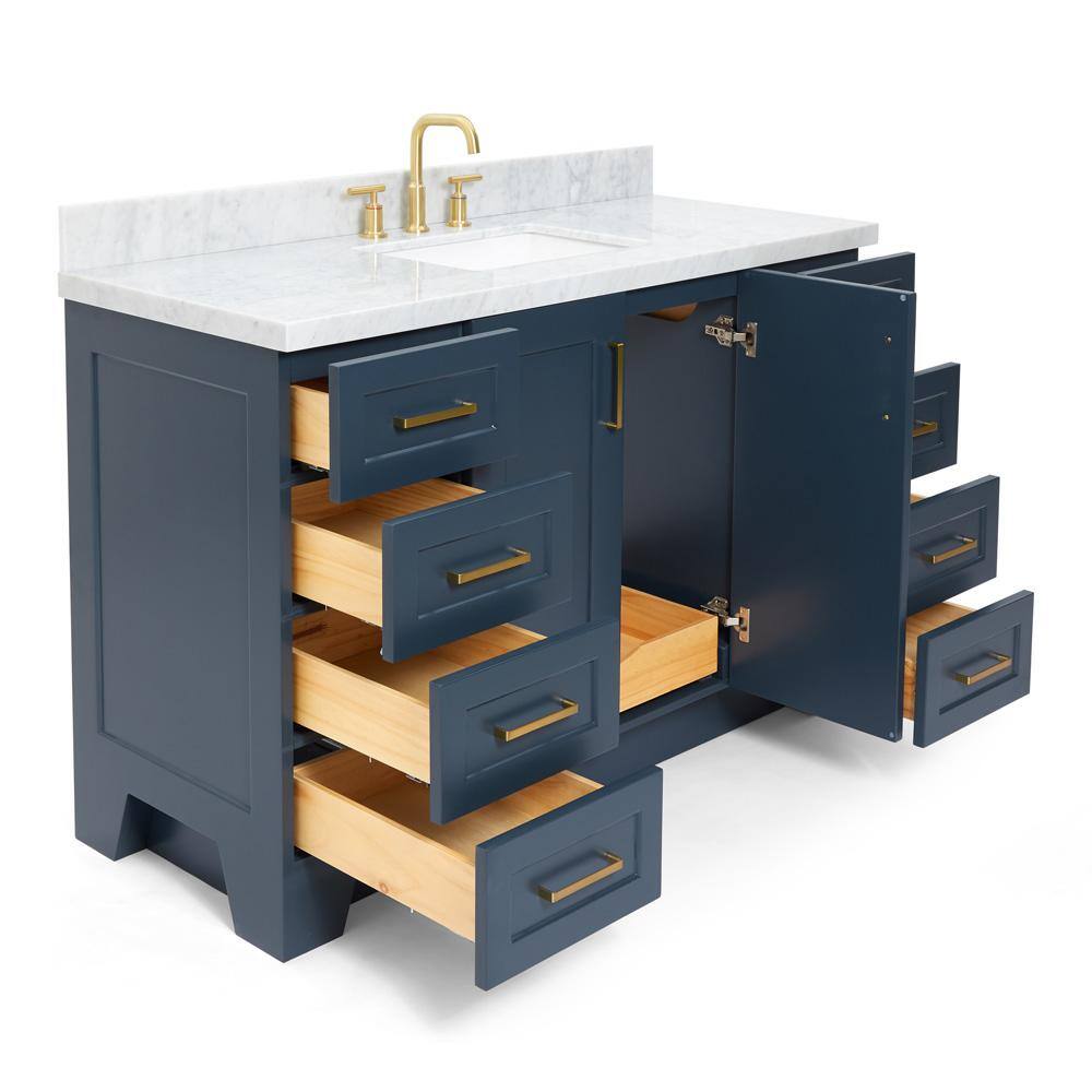 ARIEL Taylor 55 in. W x 22 in. D Bath Vanity in Midnight Blue with Marble Vanity Top in Carrara White with White Basin Q055SCWRVOMNB