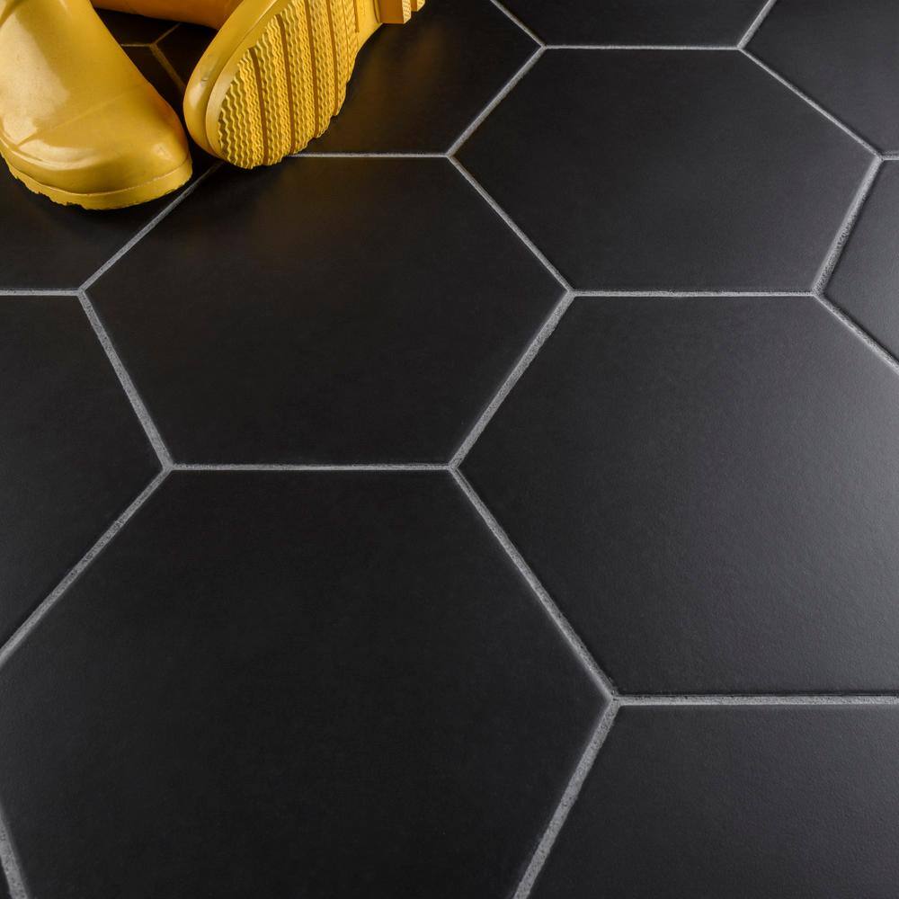 Merola Tile Apini Hex Matte Black 9 in. x 10-12 in. Porcelain Floor and Wall Tile (7.14 sq. ft.Case) FEGAPXMBK