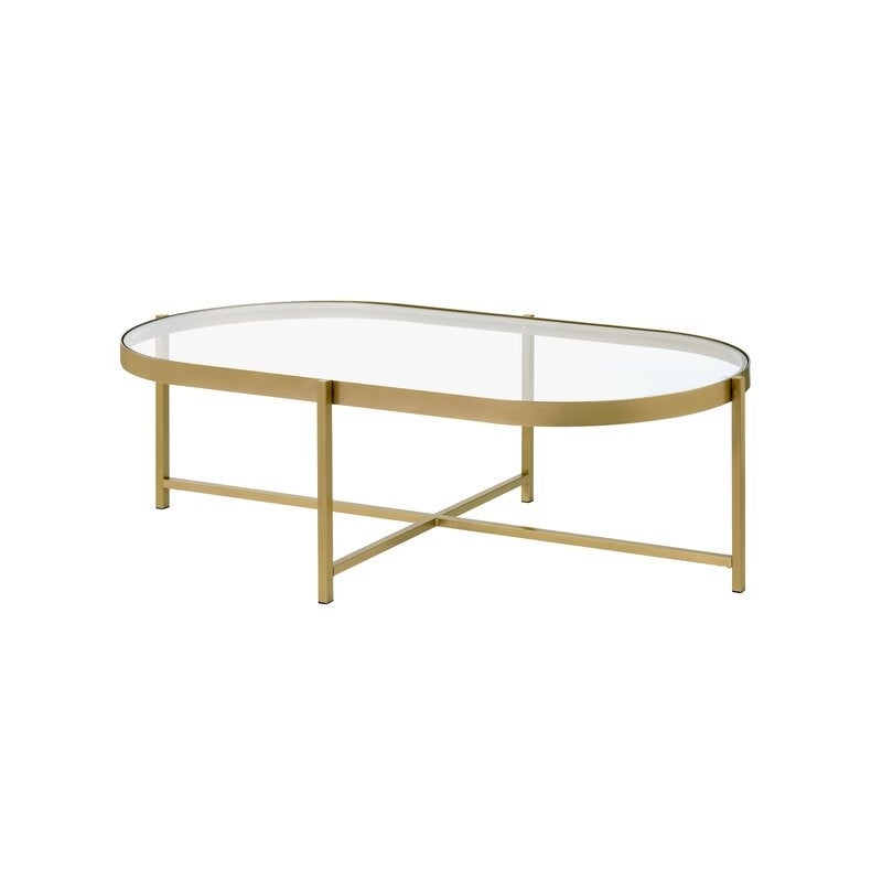 Oval Glass Coffee Table with Gold Finish