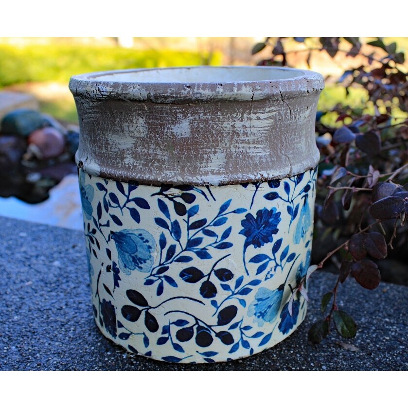 Old World Ceramic Blue and White Asian Floral Round planters