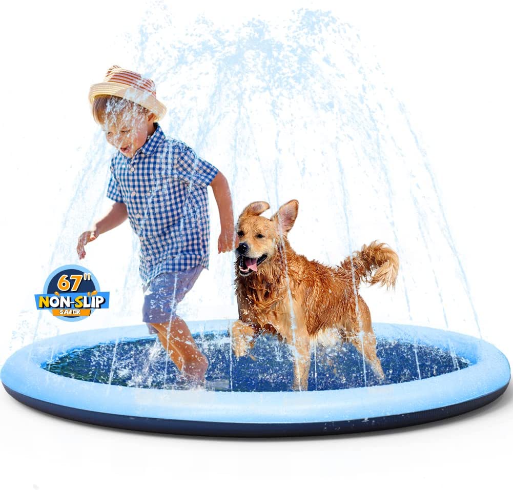 VISTOP Non-Slip Splash Pad for Kids and Dog， Thicken Sprinkler Pool Summer Outdoor Water Toys - Fun Backyard Fountain Play Mat for Baby Girls Boys Children or Pet Dog (67)