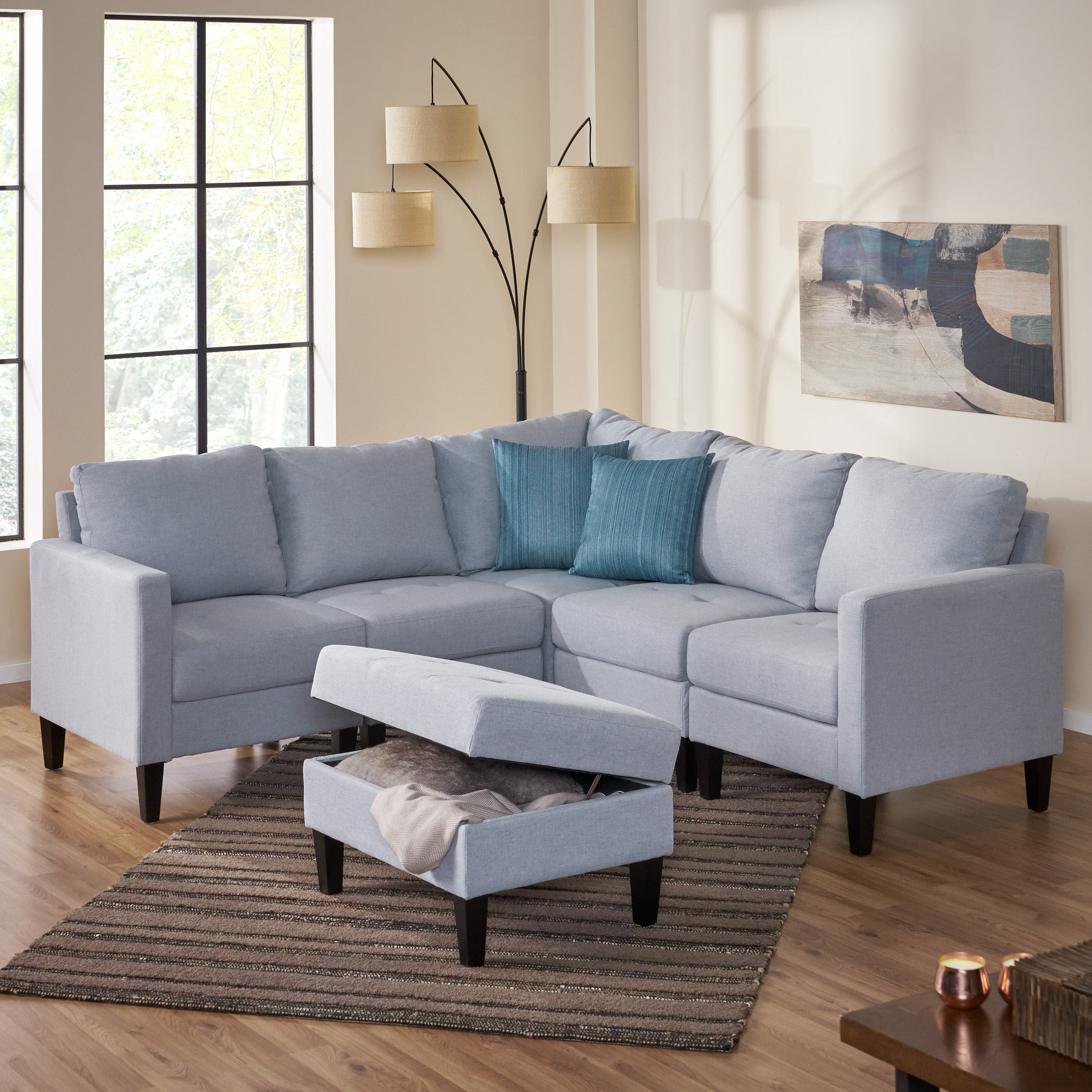 Bridger Fabric Sectional Couch with Storage Ottoman