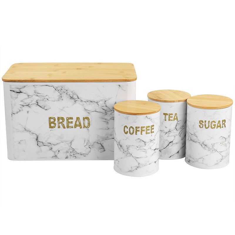 MegaChef Pro Kitchen Food Storage and Organization 4 Piece Iron Canister Set in Marble