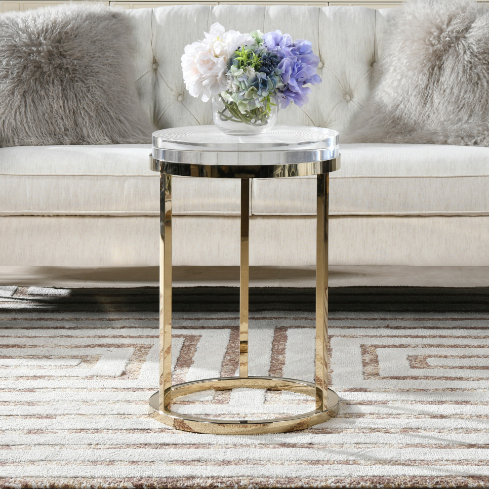 Dendros Live Edge Mimic Round Side Table  Gold  ampAcrylic   Contemporary   Side Tables And End Tables   by Jennifer Taylor Home  Houzz