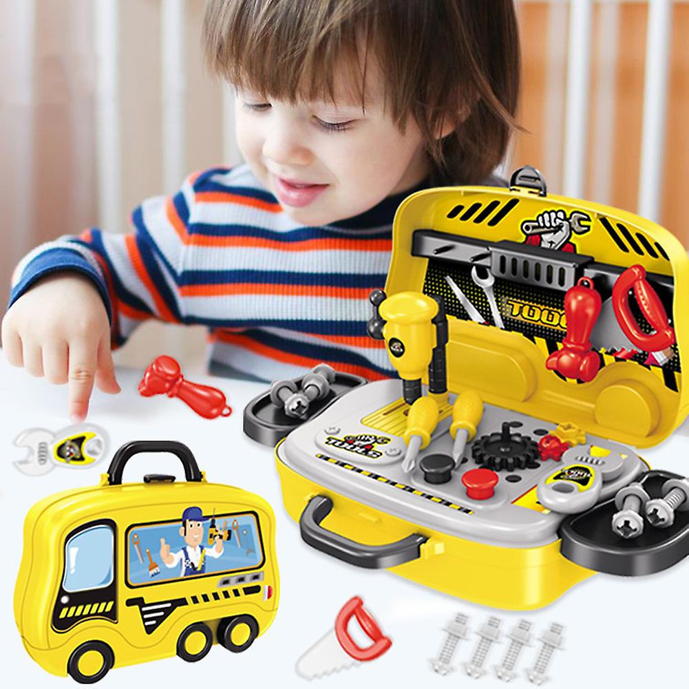 Repair Tool Toy Set Repair Tool Plastic Toy Portable Box For 2-4 Year Old Toddler Car Shape Toy Box With 4 Wheels A Handle