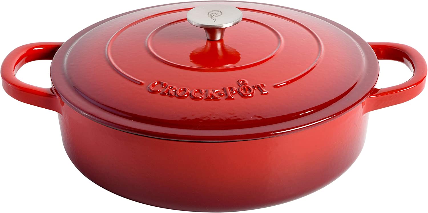 Crock Pot 112000.02 Artisan Enameled Cast Iron Braiser W/Lid， 5 Quart， Scarlet Red