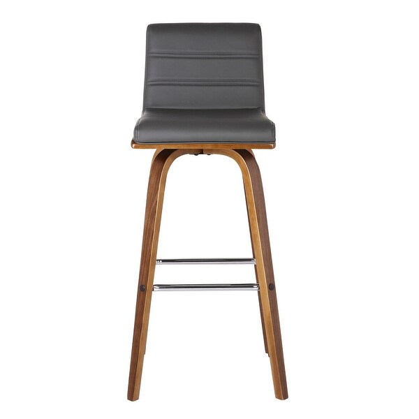 26 Inch Faux Leather Counter Height Barstool with Wooden Support， Gray - 35 H x 17 W x 20 L