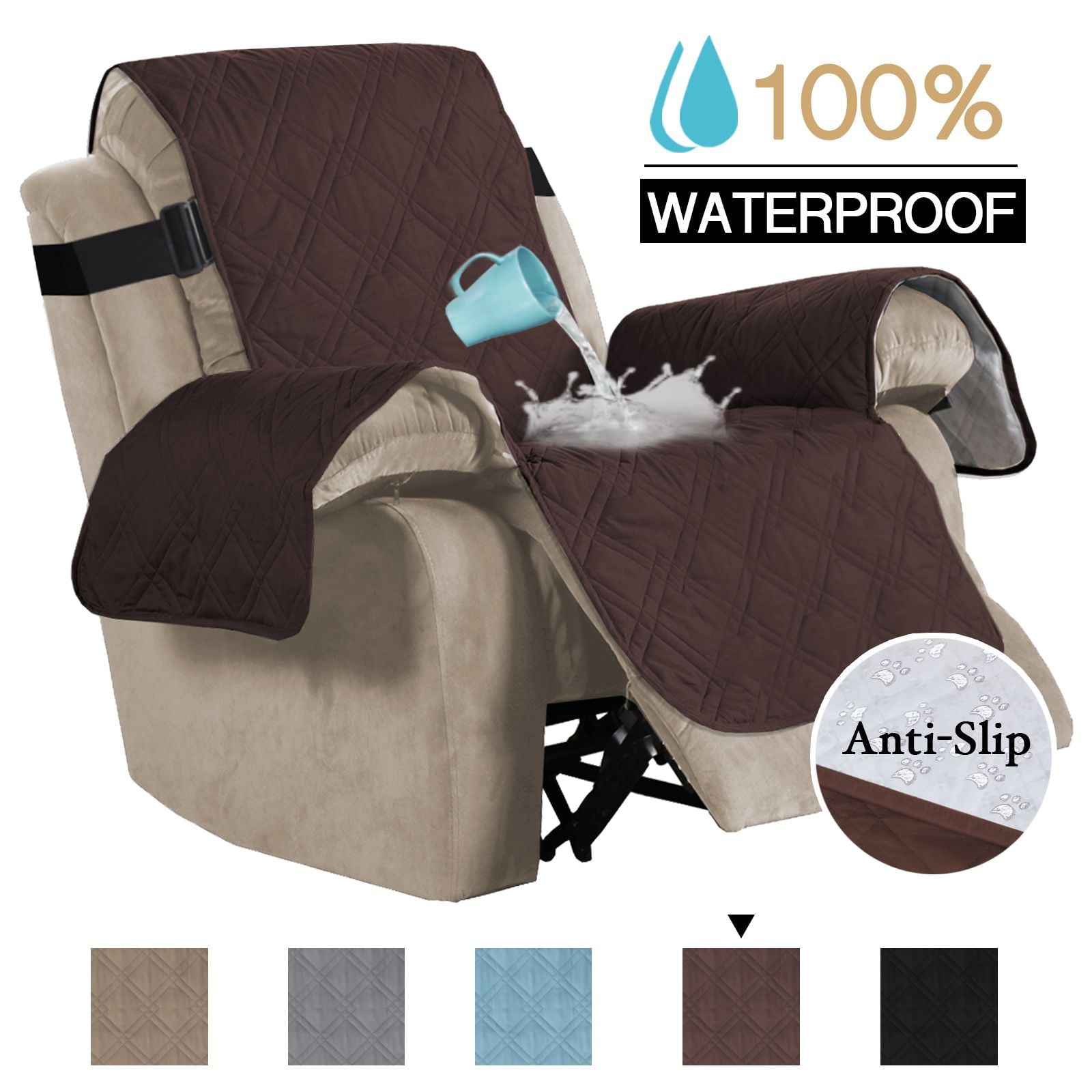 H.VERSAILTEX 100% Waterproof Sofa Slipcover Non Slip Couch Cover Pet Furniture Protector with Elastic Strap, Recliner (Seat Width 22