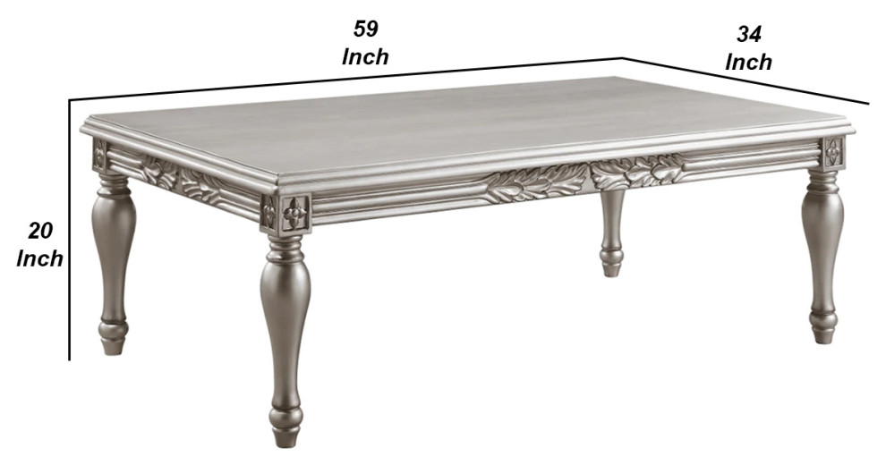 Benzara BM276227 59 quotCoffee Table  Floral Trim  Turned Legs  Wood  Silver   Victorian   Coffee Tables   by Uber Bazaar  Houzz