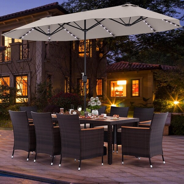 Costway 11 PCS Patio Dining Set with 15ft DoubleSided Patio Umbrella