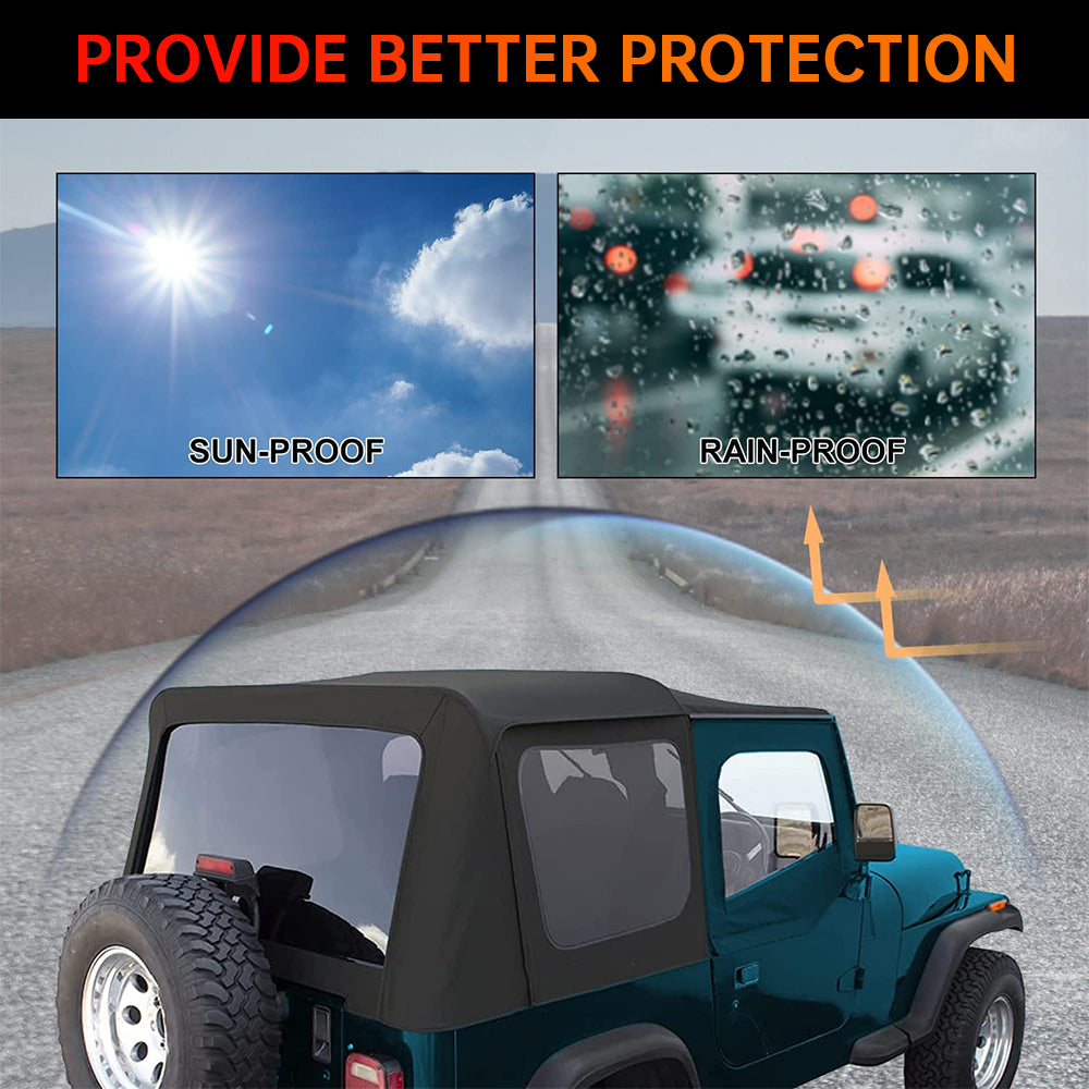 Kojem Replacement Soft Top for 87 88 89 90 91 92 93 94 95 Jeep Wrangler YJ Convertible Upper Door Skins W/Tinted Windows