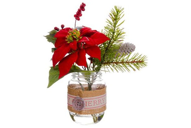 Red And Green Cabin Artificial Pine Tree Needles Winter Floral Arrangement