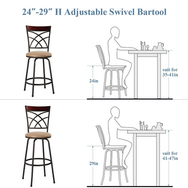 Bar Stools Adjustable Height Swivel Seat， Straight Backrest， Set of 2