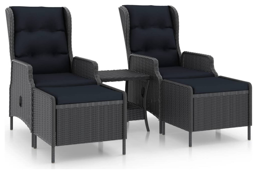 vidaXL Patio Furniture Set 3 Piece Sofa Chair with Table Poly Rattan Dark Gray   Tropical   Outdoor Lounge Sets   by vidaXL LLC  Houzz