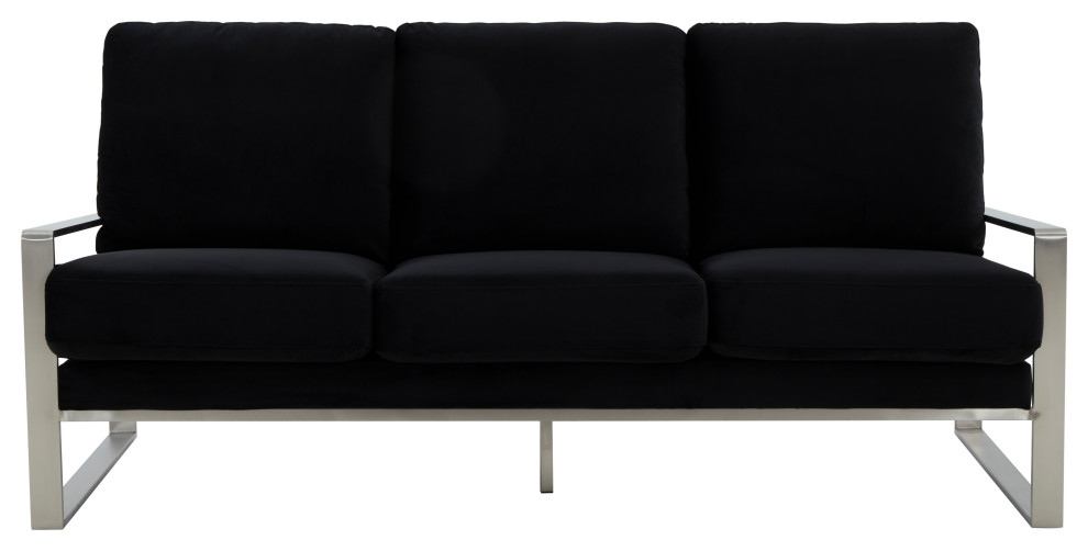 LeisureMod Jefferson Modern Design Velvet Sofa With Silver Frame   Contemporary   Sofas   by LeisureMod  Houzz