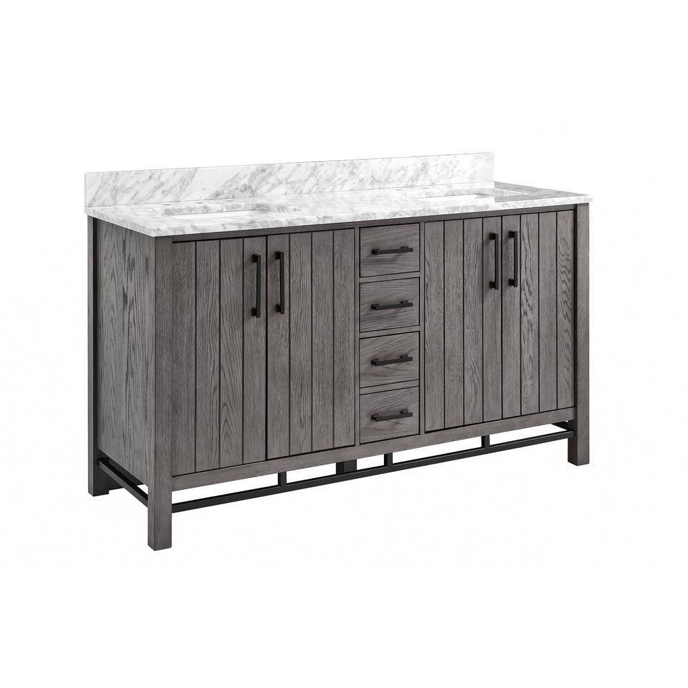 Home Decorators Collection Stanbury 60 in. W x 22 in. D Double Vanity in Cashmere with Carrara Marble Vanity Top with White Sink 1459VA60-247900