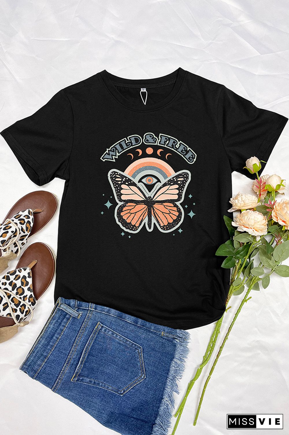 Wild and Free,Butterfly Graphic Tee Wholesale