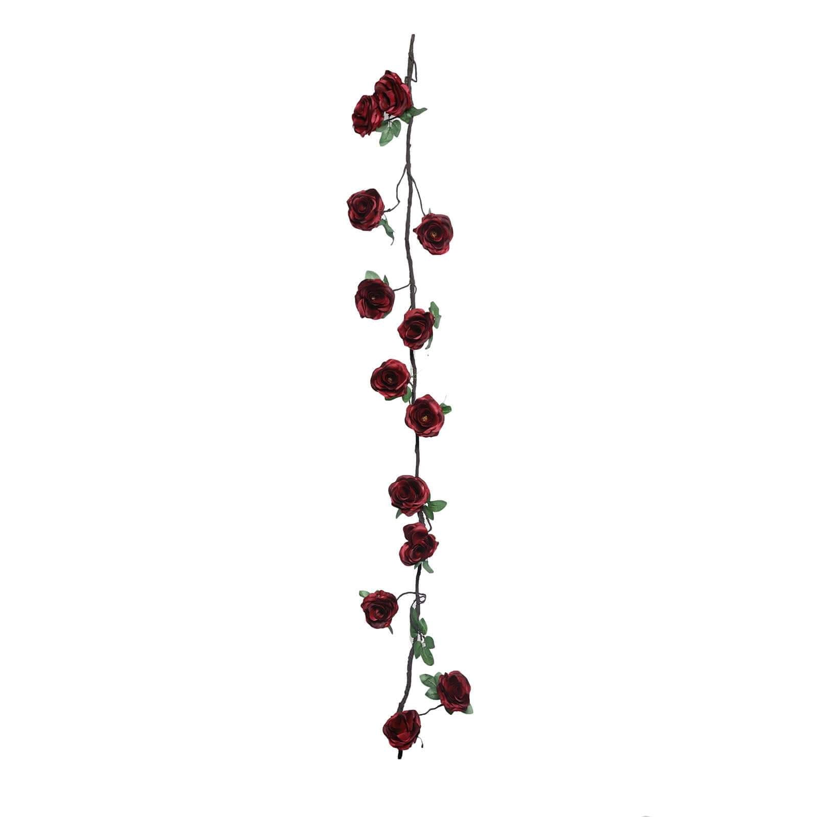 Burgundy Artificial Silk Rose Hanging Flower Garland, Faux Vine 6ft