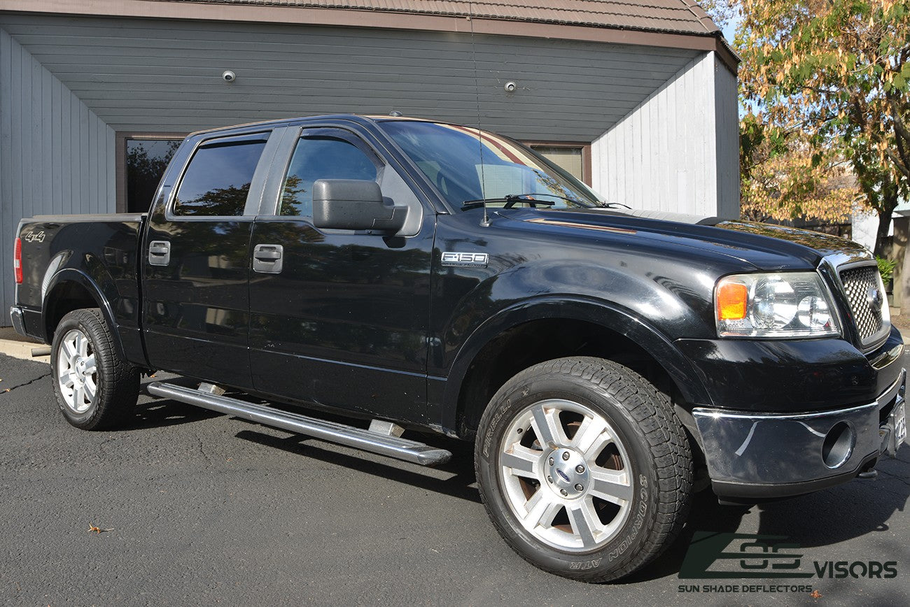 Extreme Online Store EOS Visors in-Channel Style Side Vents Rain Guard Window Deflectors for 2004-2008 Ford F-150 Crew Cab Models