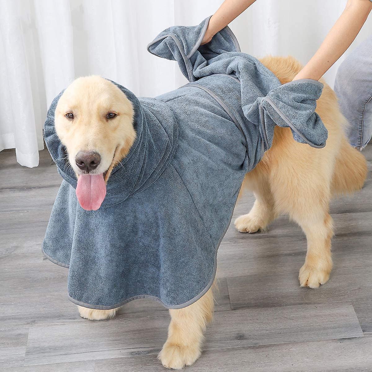 Hoodie Dog Bath Robe With Belt And Pockets For Medium Large And Extra Large Dogs Adjustable， Super Absorbent Terry Cloth Pet Shower Towel， Grooming Ac