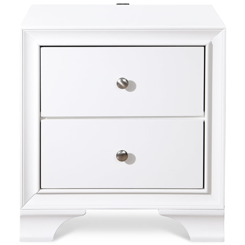 ClickDecor Edmond 2 Drawer Nightstand End Table with USB Charging Station, White