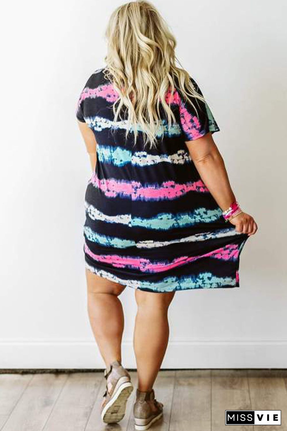 Tie-dye Stripes Plus Size T-shirt Dress