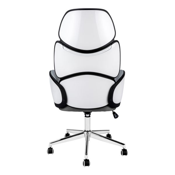 Office Chair， Adjustable Height， Swivel， Ergonomic， Armrests， Computer Desk， Work， Grey Leather Look， Chrome Metal， Contemporary， Modern