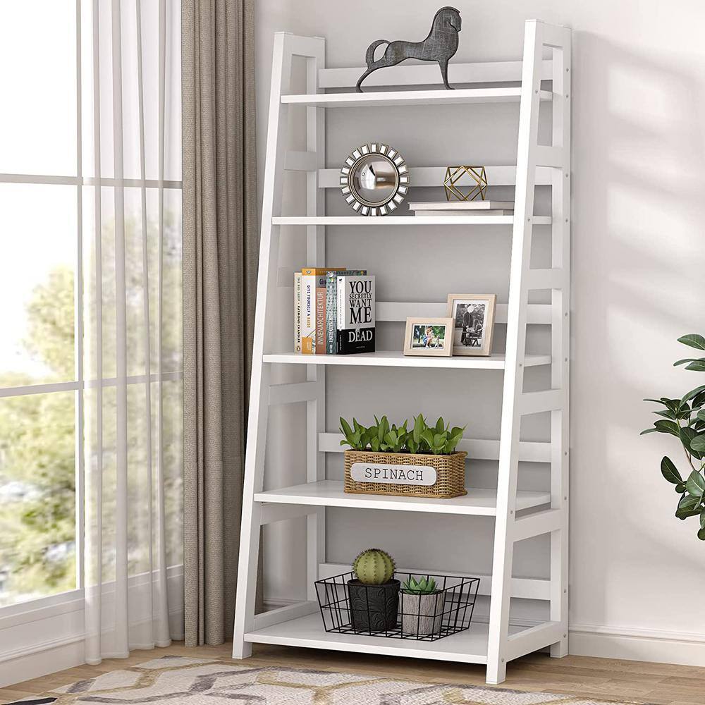 TRIBESIGNS WAY TO ORIGIN Gallun 56.5 in. White Wood 5-Shelf Ladder Bookcase with Large Weight Capacity HD-CZS0262