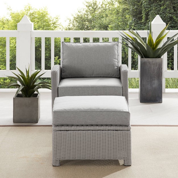 Bradenton 2pc Outdoor Wicker Arm Chair amp Ottoman Set Crosley