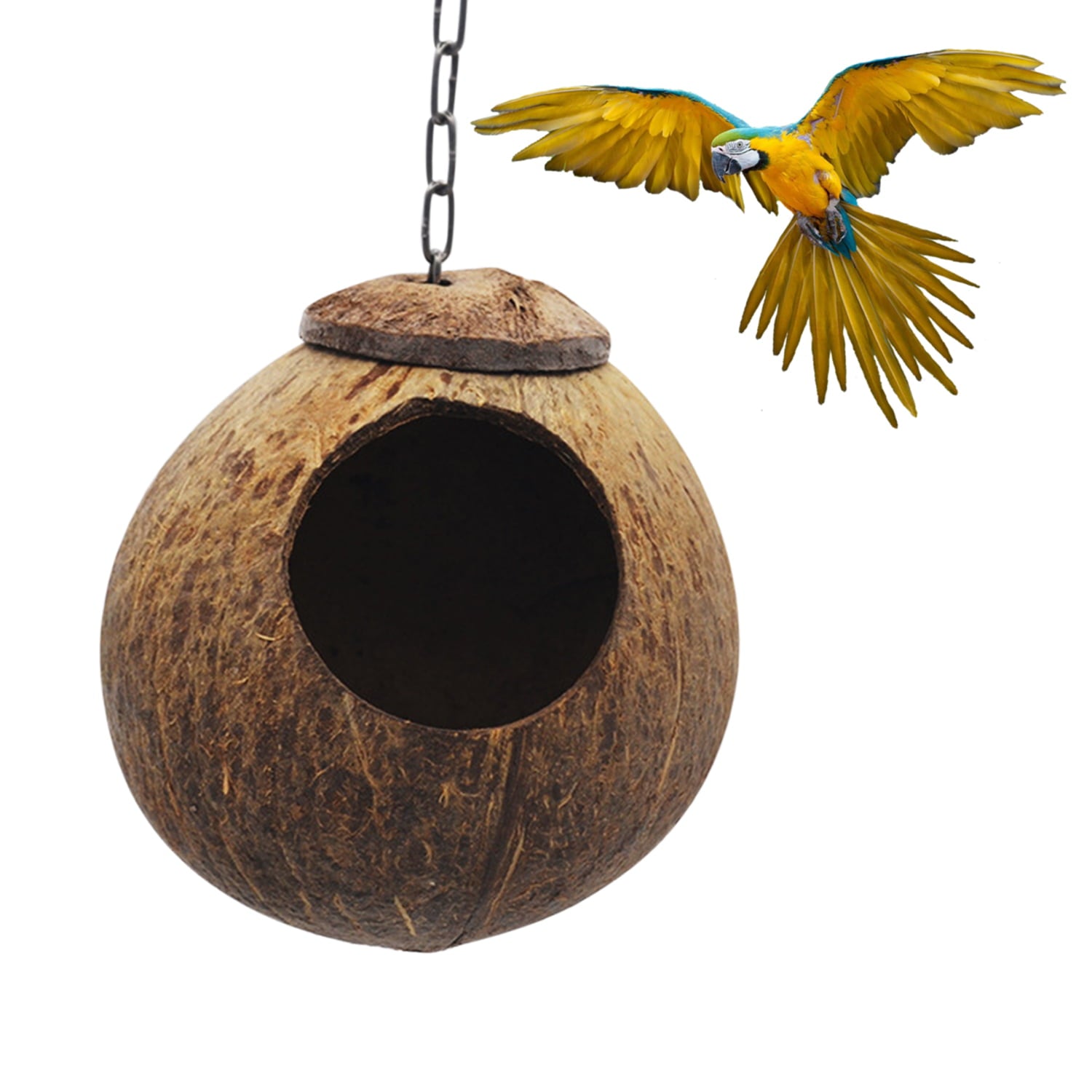 Coconut Bird Hut with Opening Coco Shell Bird House for Small to Medium Birds Nesting House for Cage Patio with Hanging Loop