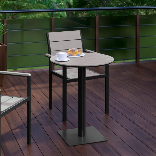 Table With Faux Teak Poly Slats And Steel Frame