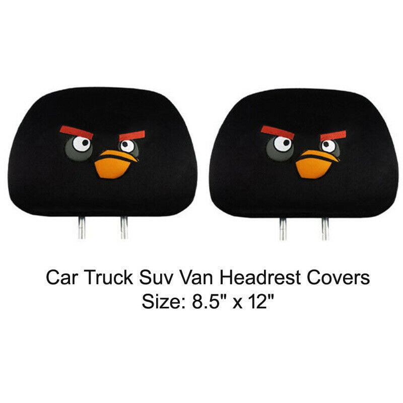 Set of 2(Two) Universal Fit Truck Car Seat Headrest Covers - Angry Birds Bomb Black Bird