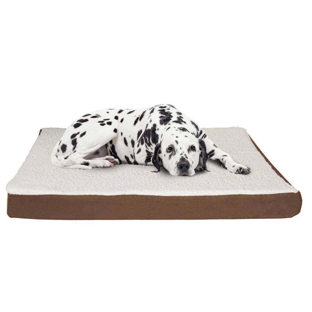 Pet Trex Large 44 in. x 35 in. Brown Sherpa Top Orthopedic Memory Foam Pet Bed with Non-Slip Bottom and Removeable Washable Cover 675256TXB