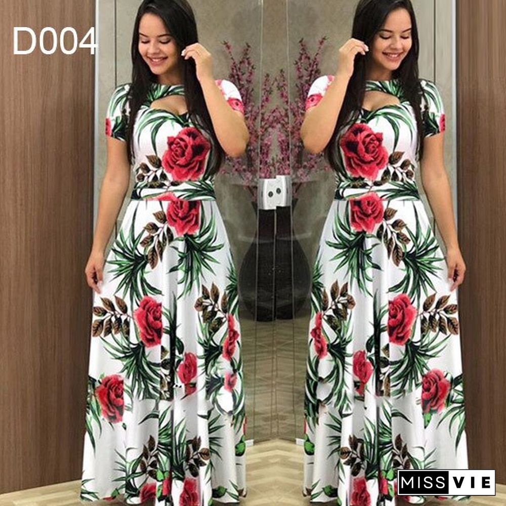 Digital Print Ashion Style Large Skirt Dress Vestido Feminino Vintage Bodycon Maxi Dresses For Women Sexy Dress