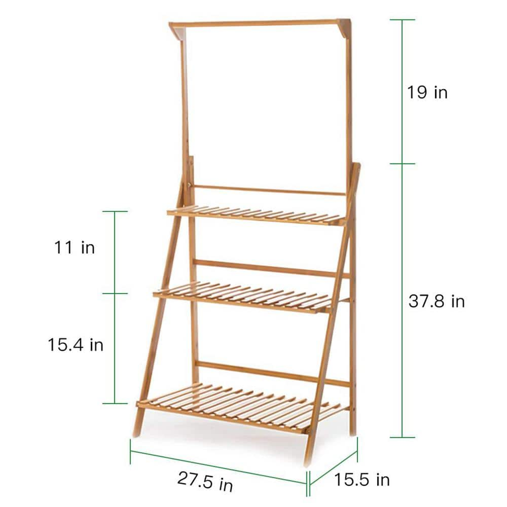 AESOME 56.8 in. x 27.5 in. Bamboo Hanging Plant Stand 3-Tier Ladder Display Rack for Garden Patio Succulent Basket Planter HJ70DL