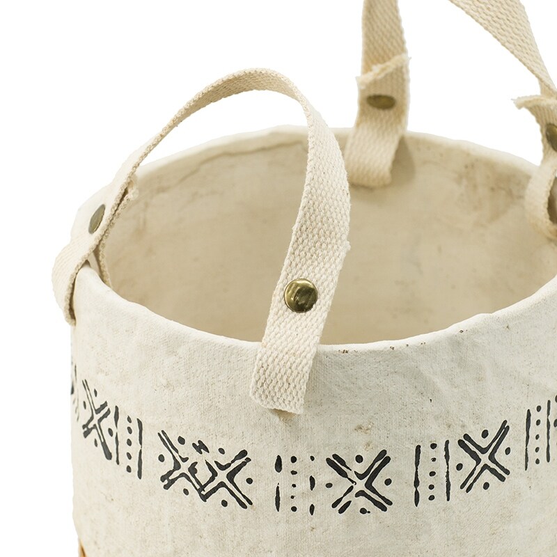 A B Home Natural Base Planters with Print Trim Cotton Handles (Set of 2)