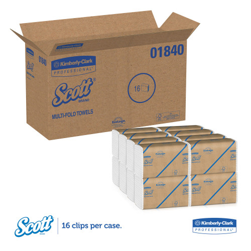 Scott Essential Multi-Fold Towels， Absorbency Pockets， 9.2 x 9.4， White， 250/Pack， 16 Packs/Carton (01840)