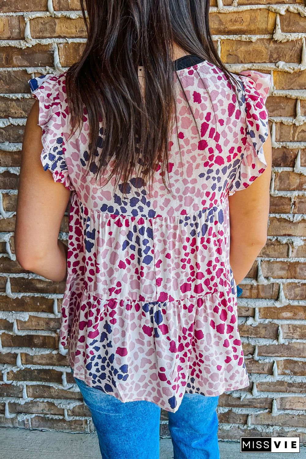 Spotted Print Ruffled V Neck Tank Top