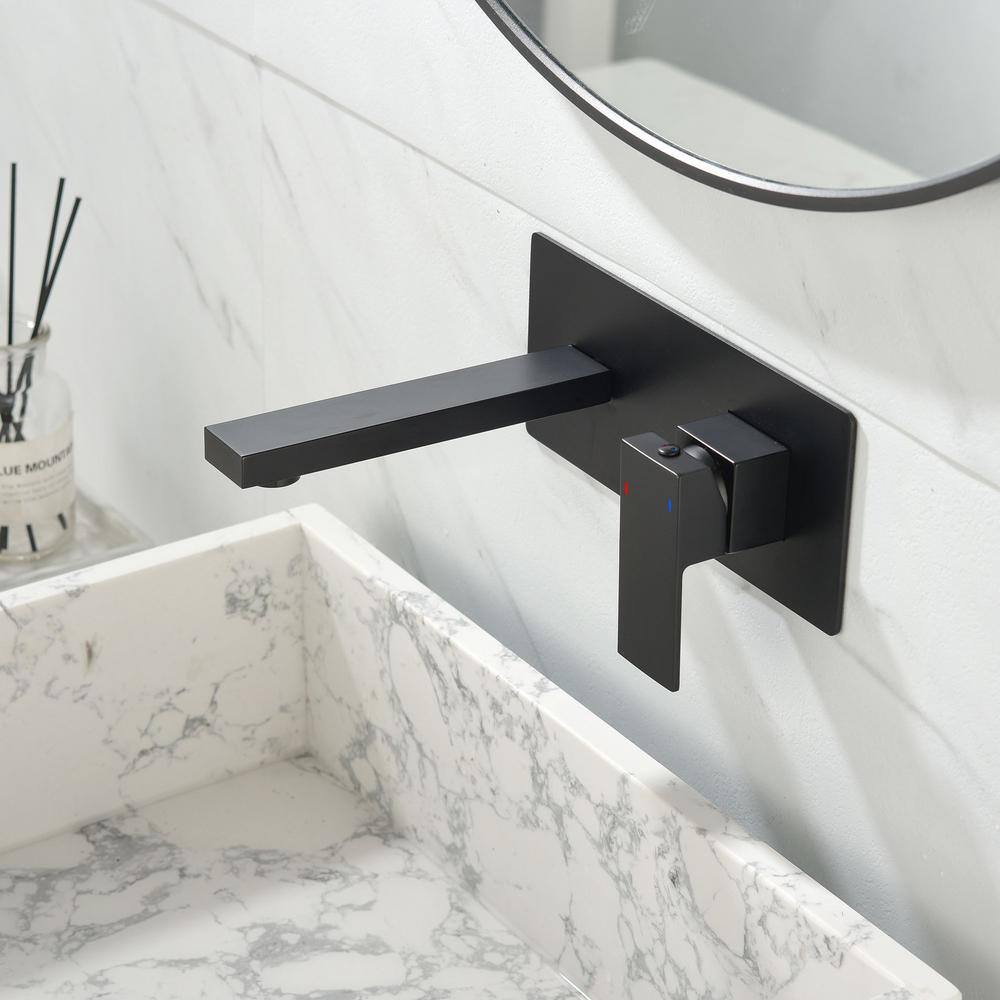 Aurora Decor ABA Double-Hole Single-Handle Bathroom Wall Mount Faucet in Matte Black (Deck plate Included) BSFHD2BNK0911